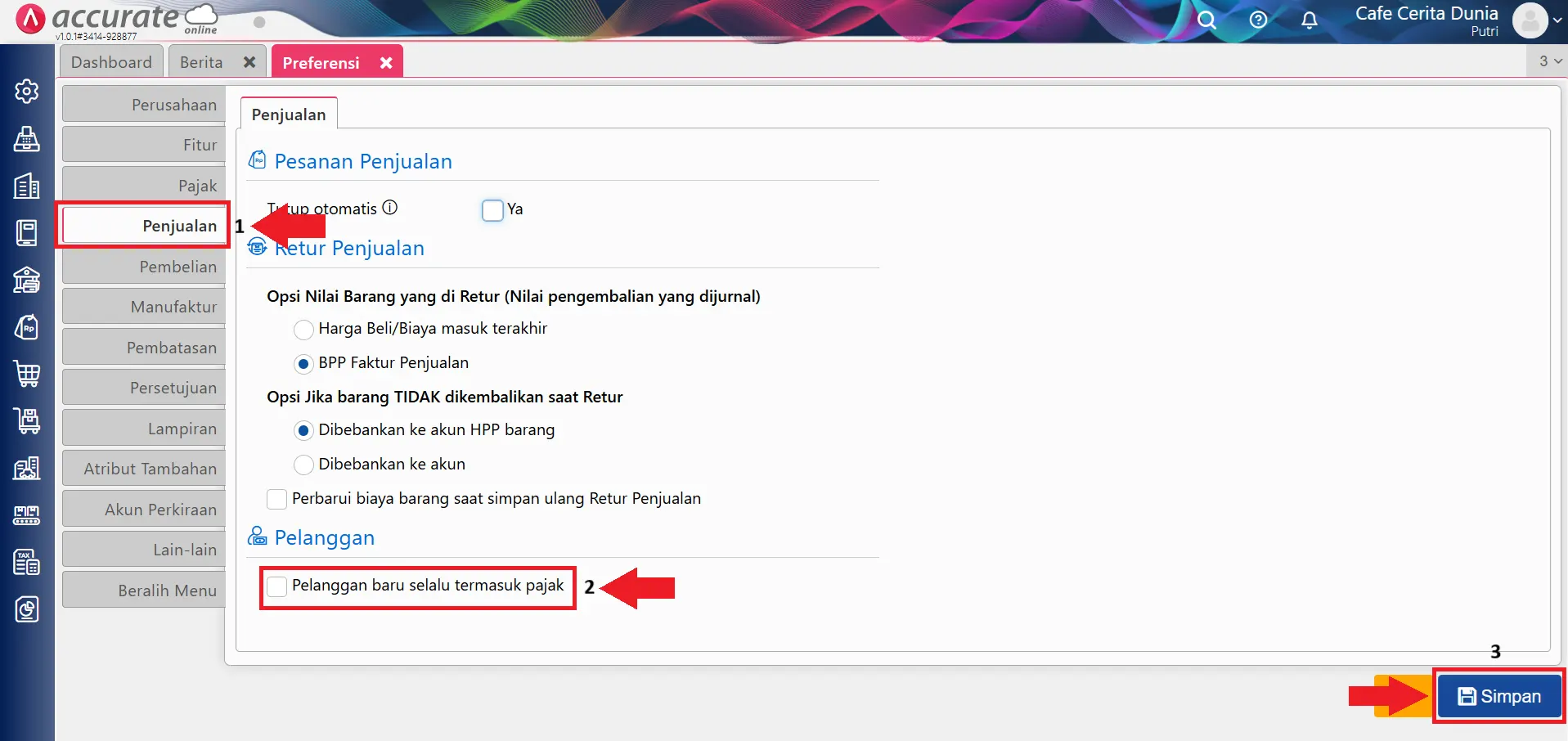 mengatur pelanggan baru otomatis termasuk pajak